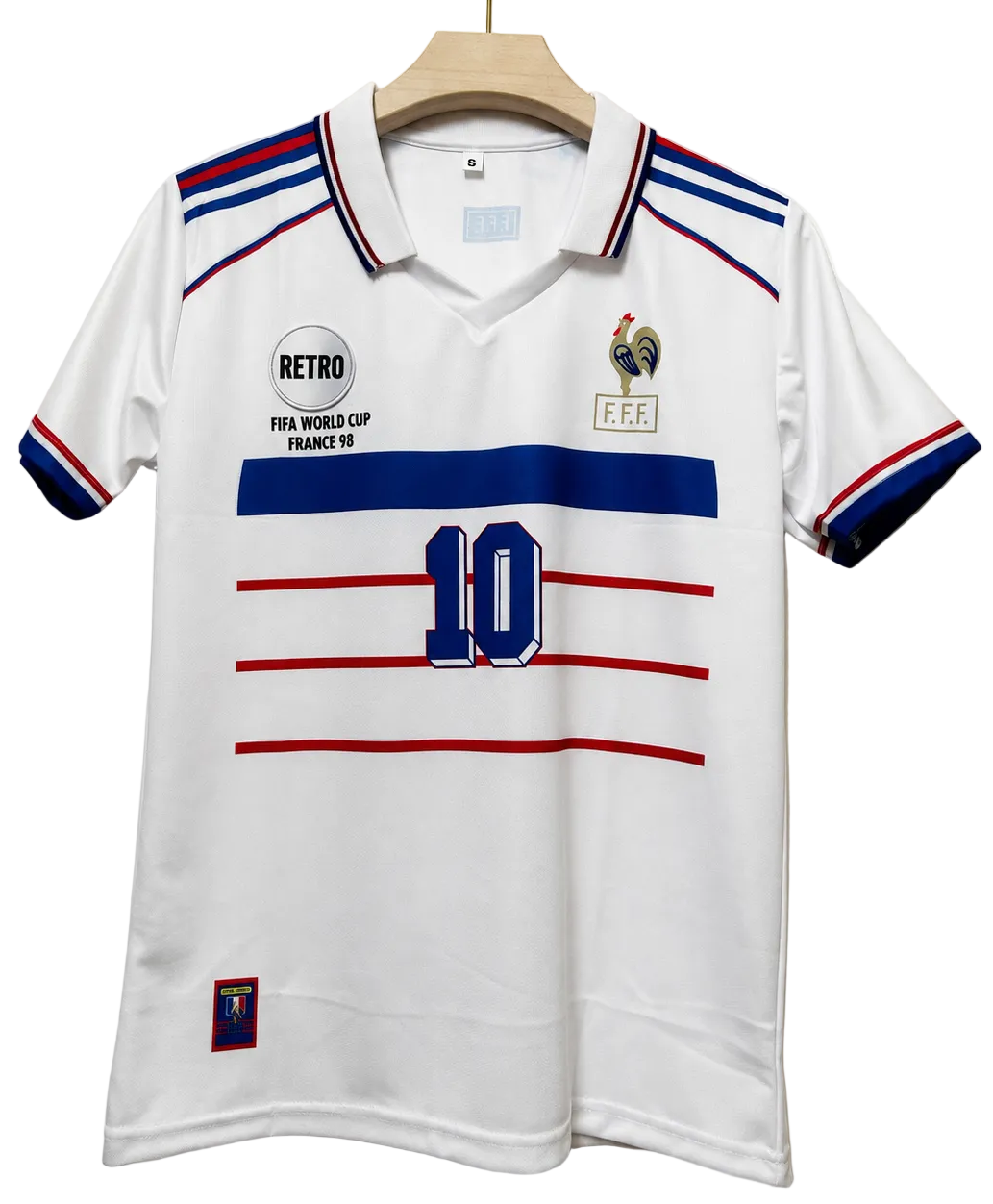France 1998 World cup Away Kit-ZIDANE 10-Collar Half Sleeve-AM Retro S