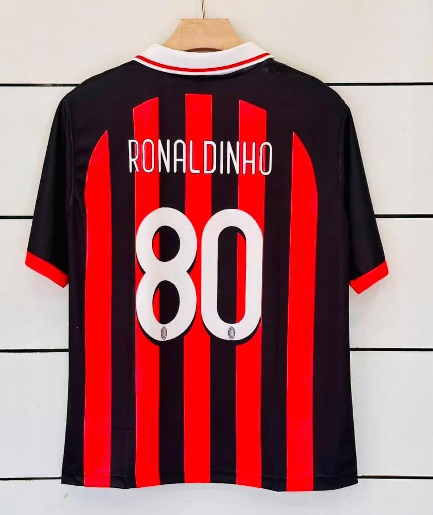 AC Milan 2008 Home Retro-RONALDINHO 80-Collar Five Sleeve-AM Retro Sto