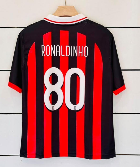 AC Milan 2008 Home Retro-RONALDINHO 80-Collar Five Sleeve-AM Retro Store