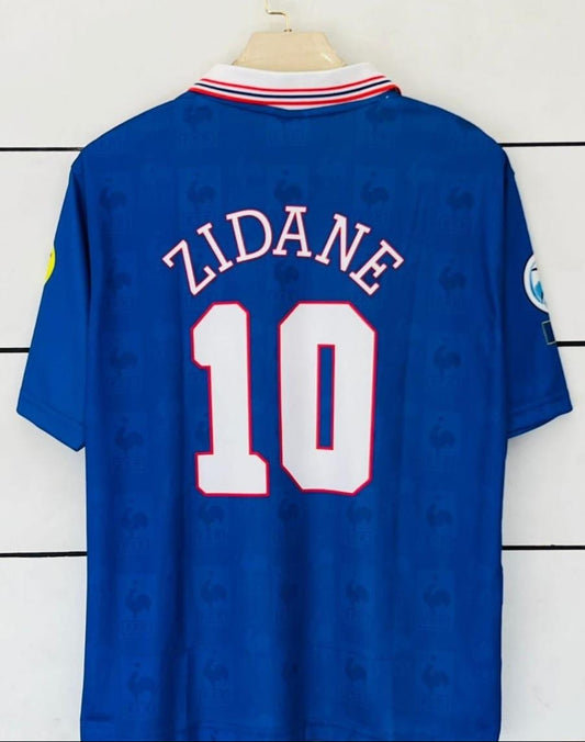 France 1996 Home Kit-Zidane-Retro-Collar Five Sleeve