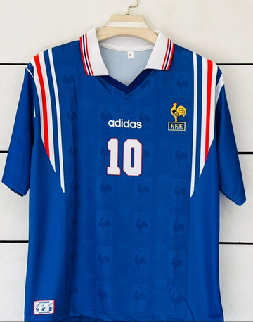 France 1996 Home Kit-Zidane-Retro-Collar Five Sleeve