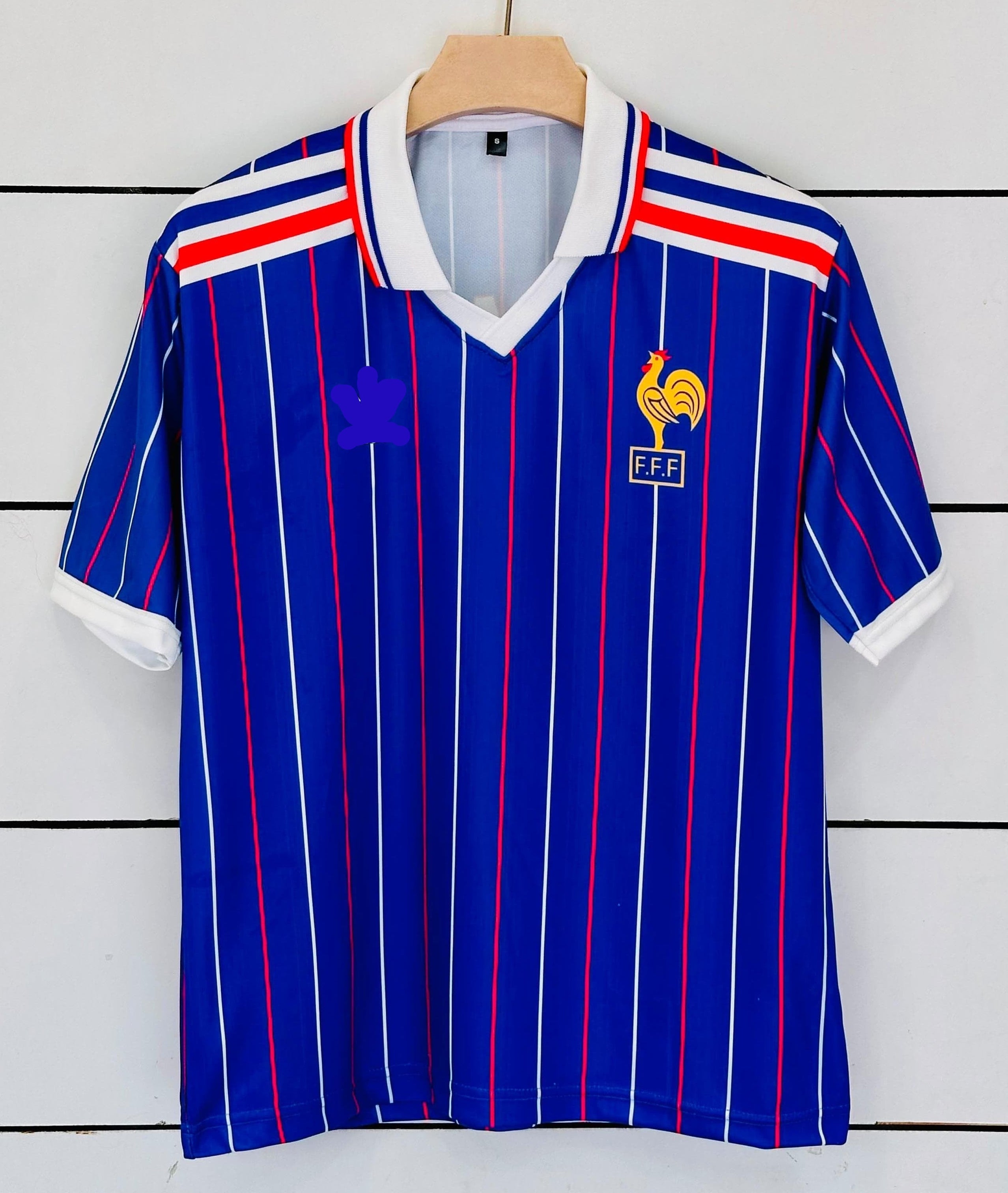 France 1982 Home Jersey-ZIDANE 10-Collar Five Sleeve-AM Retro Store