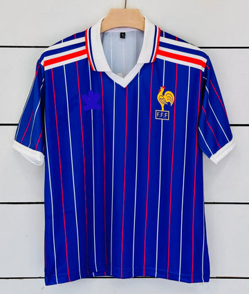 France 1982 Home Jersey-ZIDANE 10-Collar Five Sleeve-AM Retro Store
