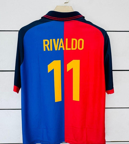 Barcelona 1999/2000 Home kit-RIVALDO- Collar Five sleeve
