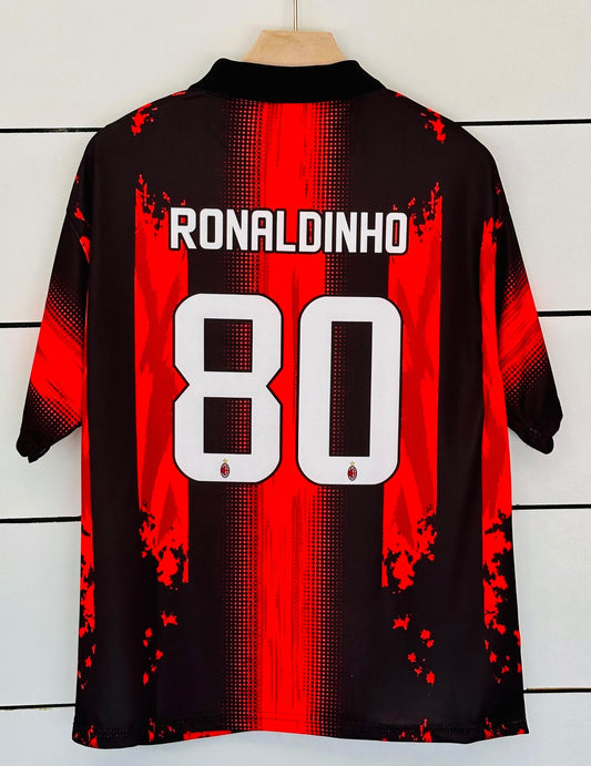 AC Milan RONALDINHO 80-Collar Five Sleeve-AM Retro Store