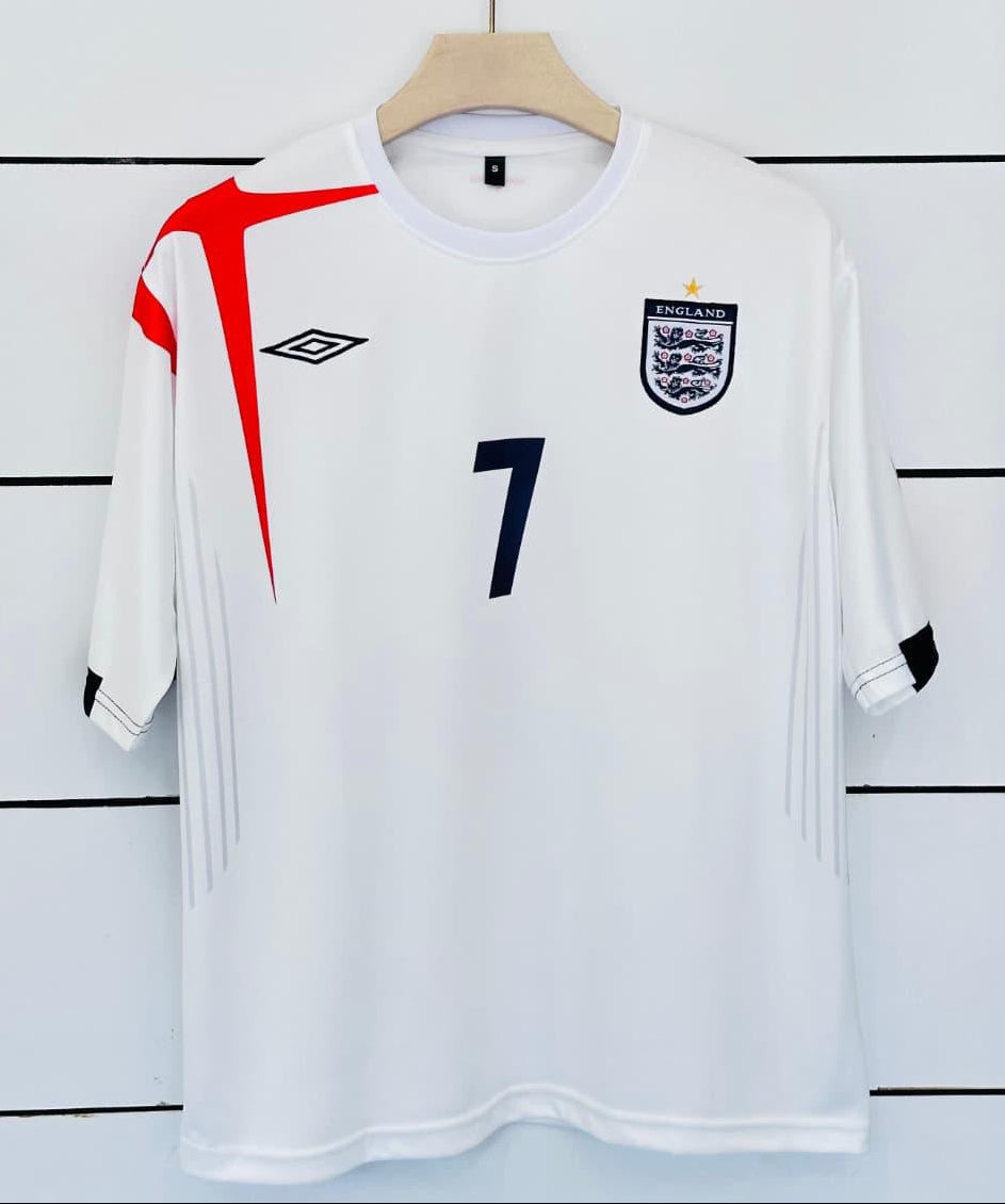 England Home 2005/07-Beckham-Retro-Embroidery-Five Sleeve-AM Retro Store