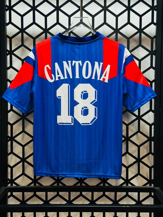 France 1992/94 Home Jersey-CANTONA-Embroidery-V Neck Five Sleeve-AM Retro Store