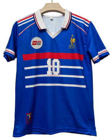 France 1998 World cup Home Kit-ZIDANE 10-Collar Half Sleeve-AM Retro Store