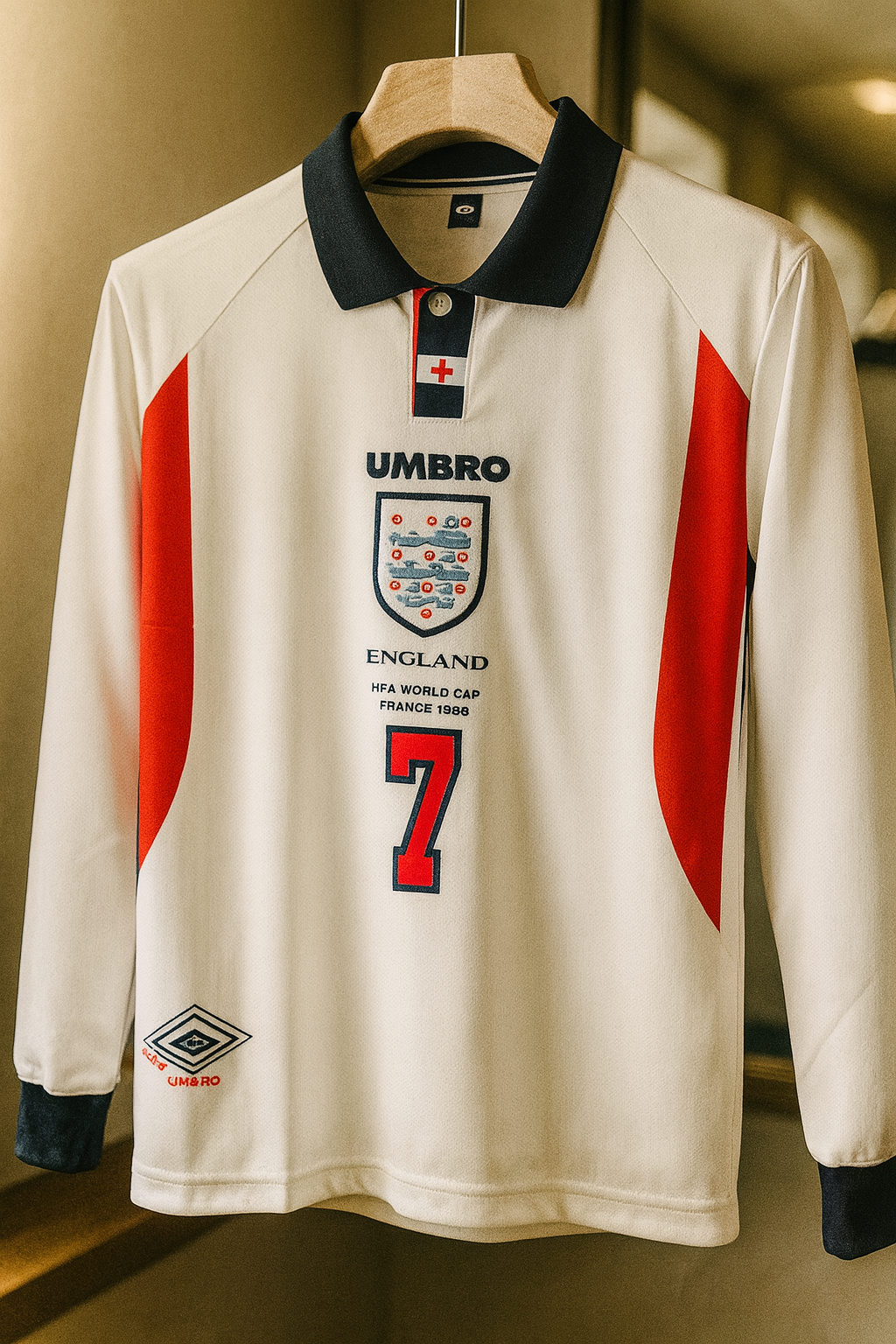 England 1998 World cup Home-Beckham Signature Embroidery-Full Sleeve