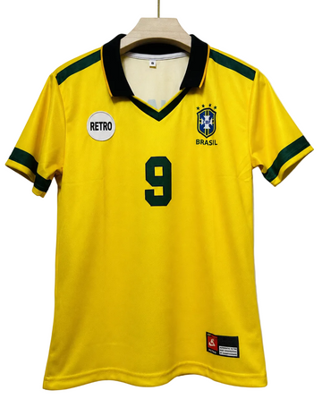 Brazil 1997/98 Home -RONALDO NAZARIO 9-Collar Half Sleeve-AM Retro Store