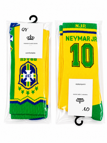 Brazil Neymar Jr. 10 Football Crew Socks – Premium Knitted Sports Socks | 37cm | Yellow- AM Retro Store