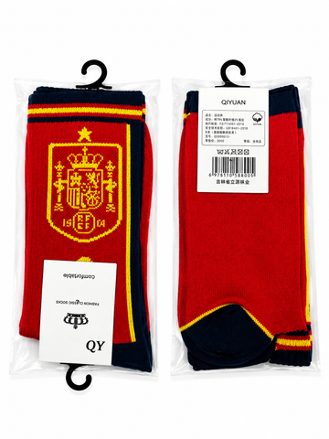 Spain Football Crew Socks – Premium Knitted Sports Socks | 37cm | Red- AM Retro Store