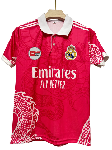 Real Madrid Pink Dragon Jersey-Collar Half Sleeve-Embroidery-No Player Name-AM Retro Store