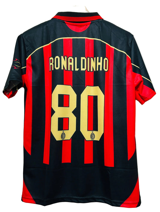 AC Milan 2006/07 Home-RONALDINHO 80-Collar Half Sleeve-AM Retro Store