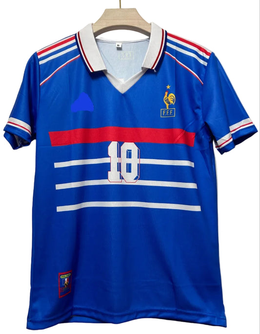 France 1998 World cup Home Kit-ZIDANE 10-Collar Half Sleeve-AM Retro Store
