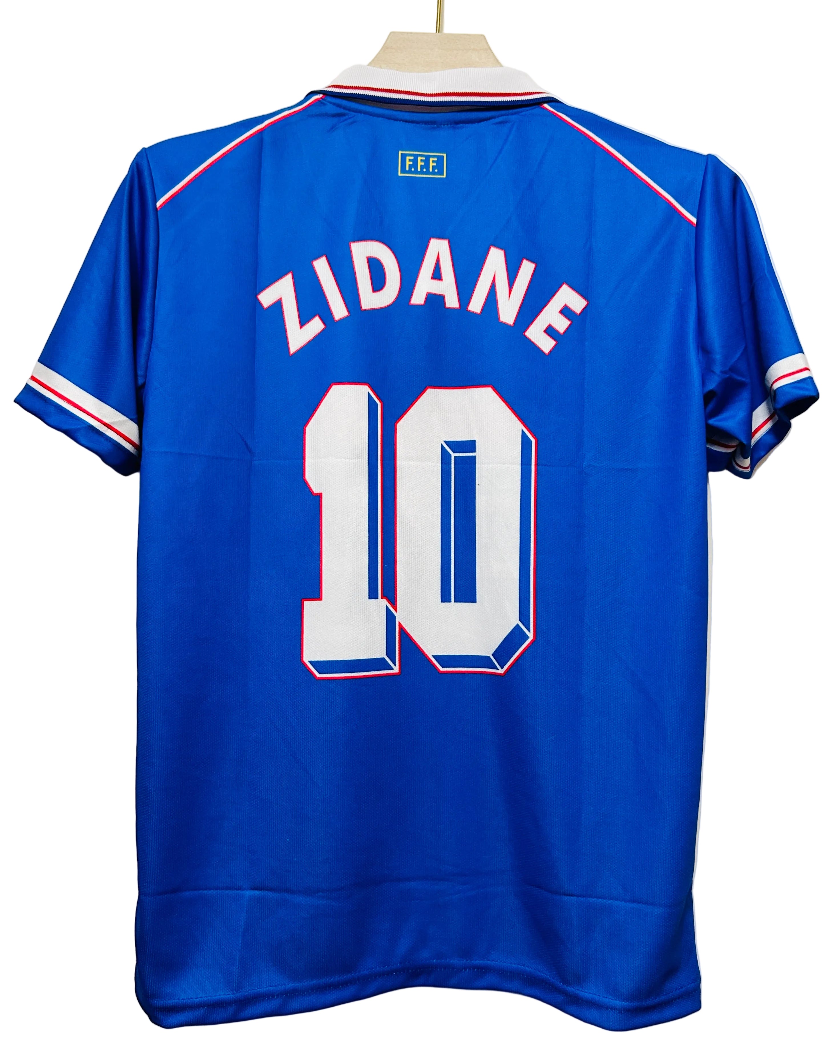 France 1998 World cup Home Kit-ZIDANE 10-Collar Half Sleeve-AM Retro S