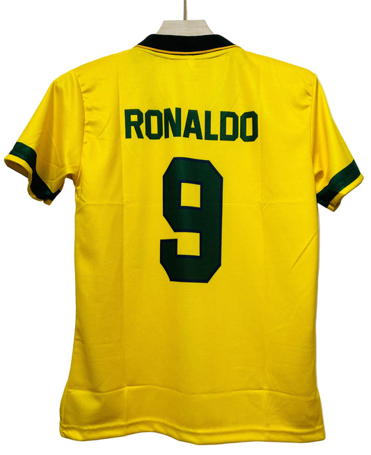 Brazil 1997/98 Home -RONALDO NAZARIO 9-Collar Half Sleeve-AM Retro Store