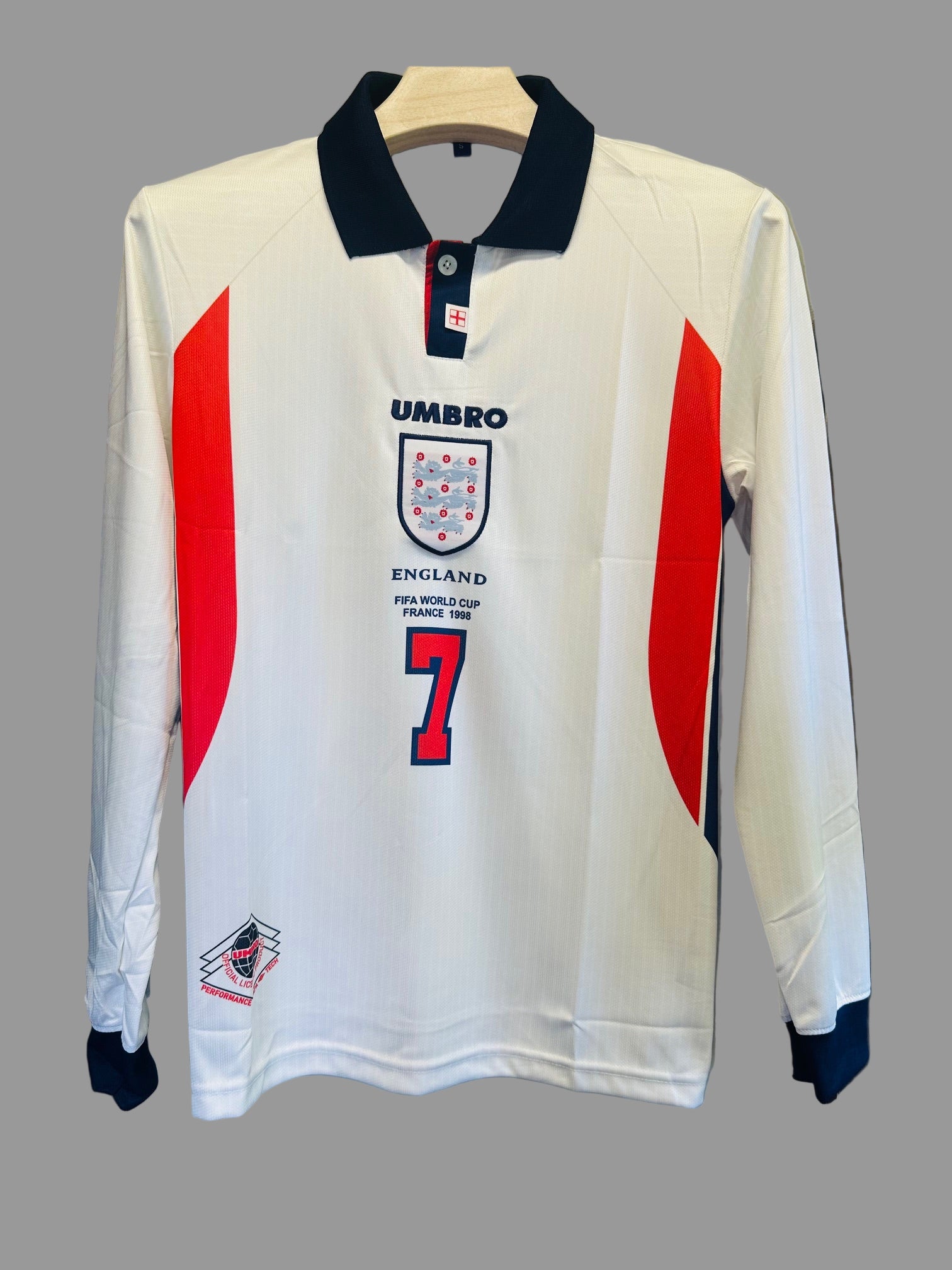 England 1998 World cup Home-Beckham Signature Embroidery-Full Sleeve