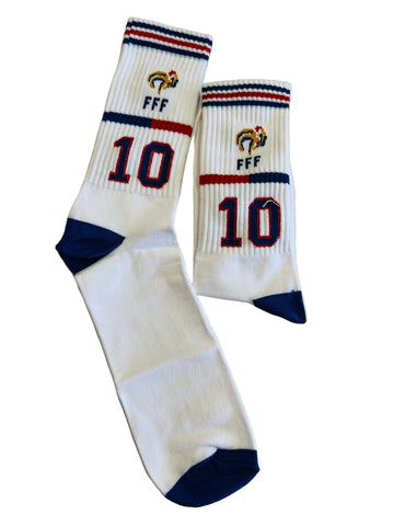 Retro France Football Socks – White | No.10 Edition (Knee Length 42cm)