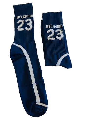 BECKHAM 23 Retro Football Socks – Navy Blue | Full Length (42 cm)
