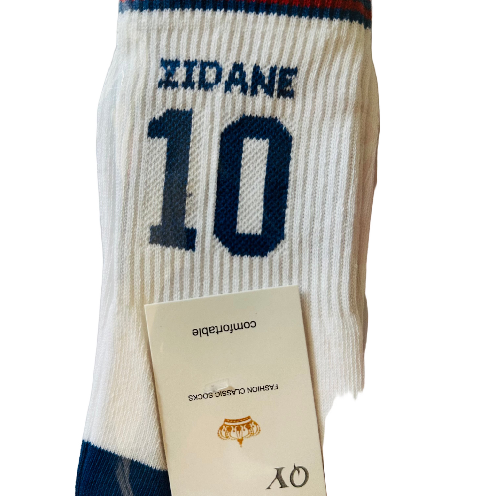 ZIDANE 10 Retro Football Socks – White & Blue | Crew Length 3/4  (30 cm)