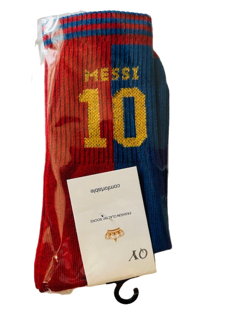 MESSI 10 Retro Football Socks – Red & Blue | Crew Length 3/4  (30 cm)