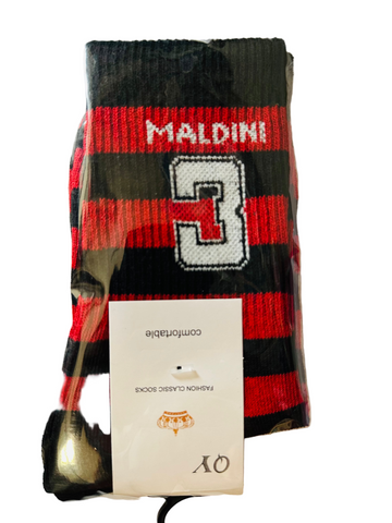 MALDINI 3 Retro Football Socks – AC Milan Edition | Crew Length 3/4  (30 cm)
