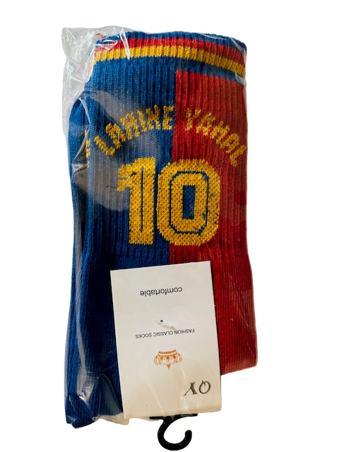 LAMINE YAMAL 10 Retro Football Socks – Barcelona Edition | Crew Length 3/4  (30 cm)