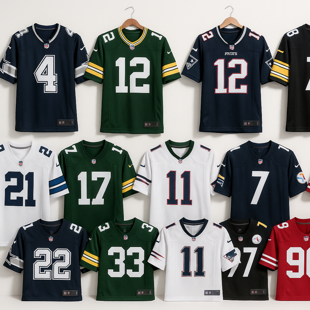 American football club jersey collections in white background