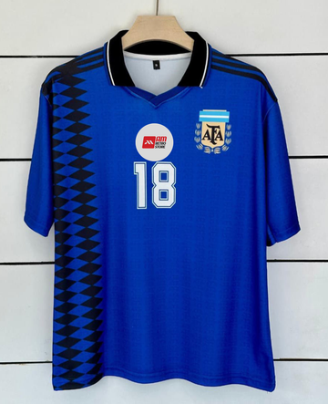 Argentina 1994 Away-Scaloni--Collar Five Sleeve-AM Retro Store