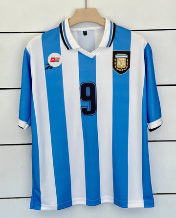 Argentina 1999 Home- Batistuta-Collar Five Sleeve-AM Retro Store