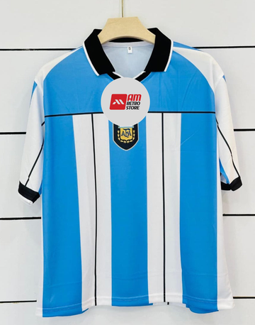 Argentina 2000/01 Home-No Player Name Collar Five Sleeve-AM Retro Store