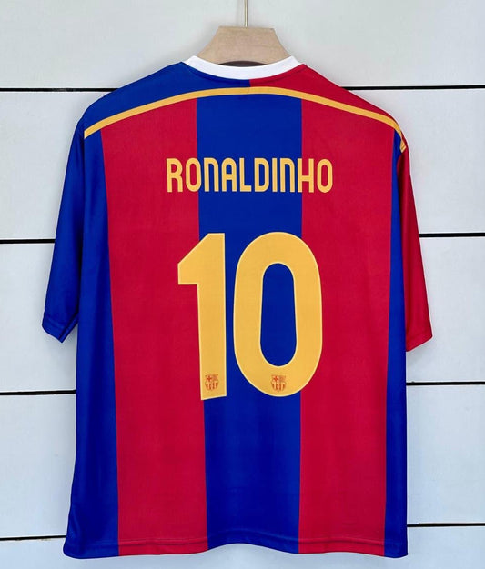 Barcelona 1998/99 Home-Retro-Ronaldinho-Embroidery Five Sleeve-AM Retro Store.