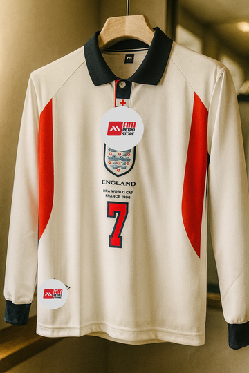 England 1998 World cup Home-Beckham Signature Embroidery-Full Sleeve
