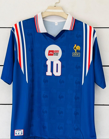 France 1996 Home Kit-Zidane-Retro--Collar Five Sleeve-AM Retro Store